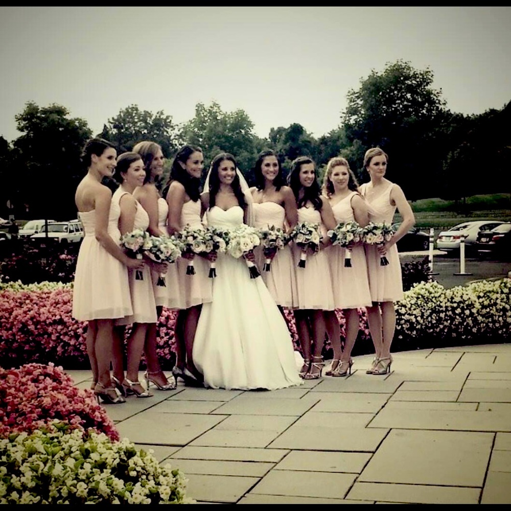 Short light pink bridesmaid dress
